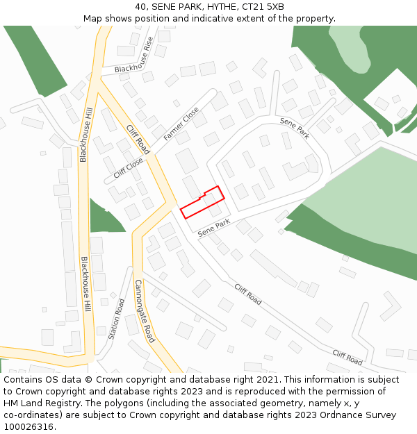 40, SENE PARK, HYTHE, CT21 5XB: Location map and indicative extent of plot