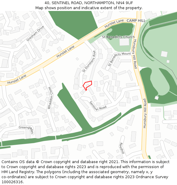 40, SENTINEL ROAD, NORTHAMPTON, NN4 9UF: Location map and indicative extent of plot