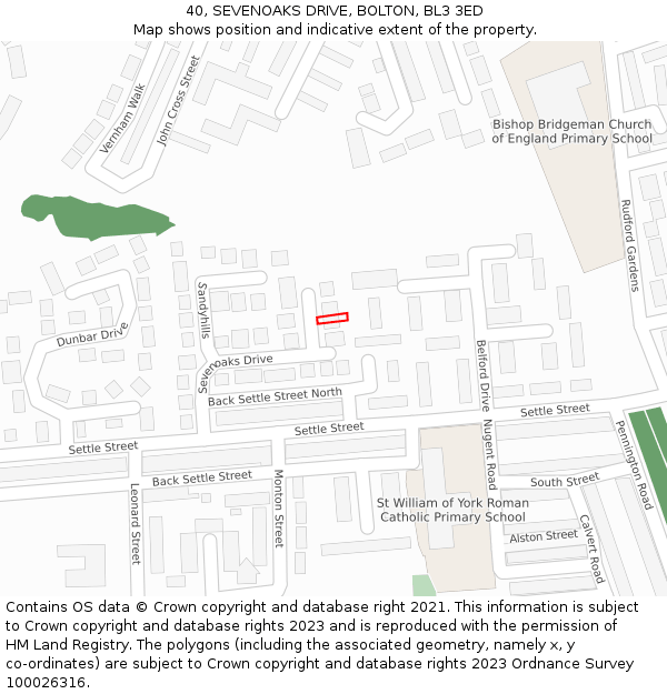 40, SEVENOAKS DRIVE, BOLTON, BL3 3ED: Location map and indicative extent of plot