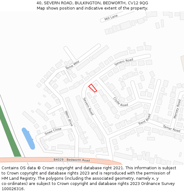 40, SEVERN ROAD, BULKINGTON, BEDWORTH, CV12 9QG: Location map and indicative extent of plot