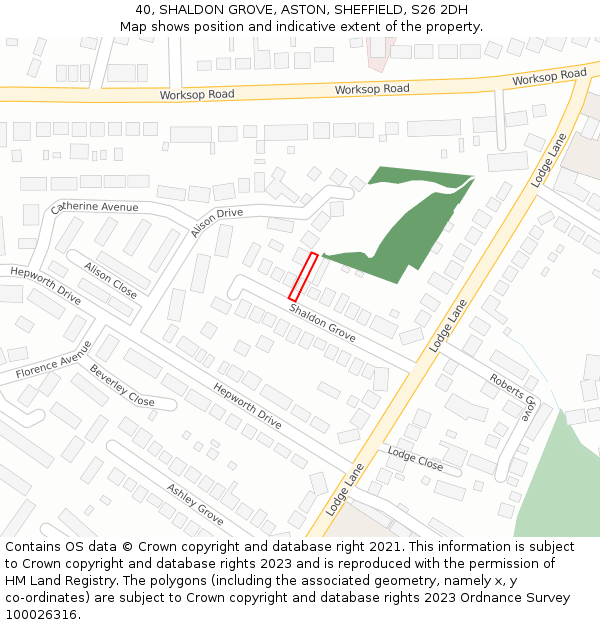 40, SHALDON GROVE, ASTON, SHEFFIELD, S26 2DH: Location map and indicative extent of plot