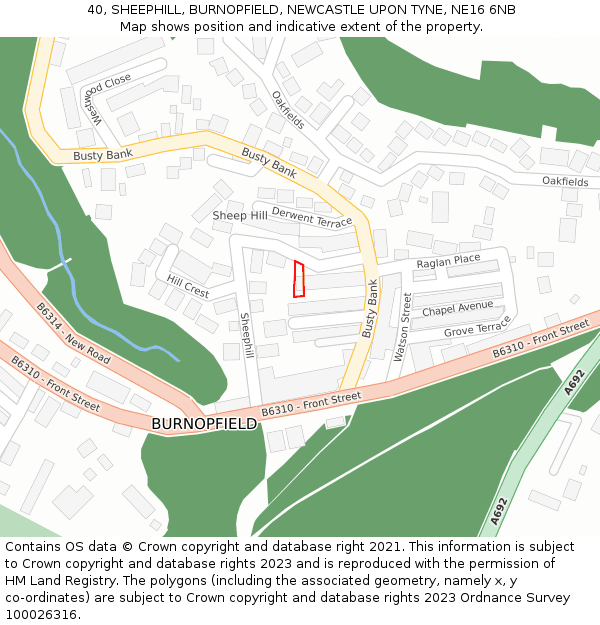 40, SHEEPHILL, BURNOPFIELD, NEWCASTLE UPON TYNE, NE16 6NB: Location map and indicative extent of plot