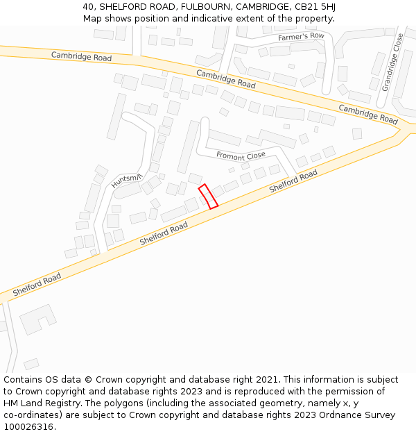 40, SHELFORD ROAD, FULBOURN, CAMBRIDGE, CB21 5HJ: Location map and indicative extent of plot