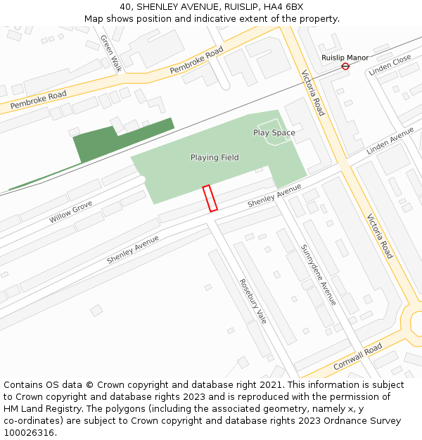 40, SHENLEY AVENUE, RUISLIP, HA4 6BX: Location map and indicative extent of plot