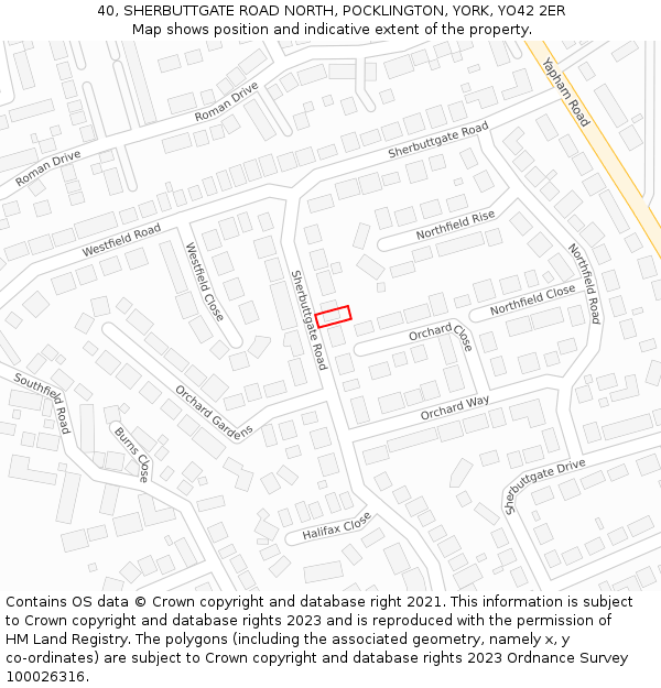 40, SHERBUTTGATE ROAD NORTH, POCKLINGTON, YORK, YO42 2ER: Location map and indicative extent of plot