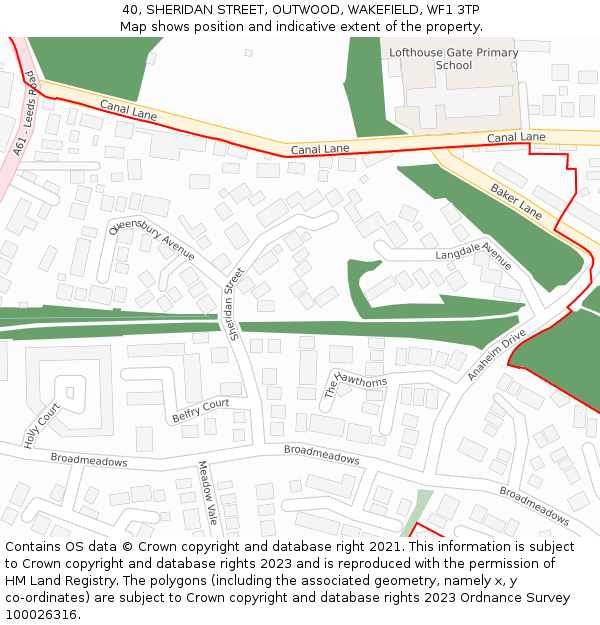 40, SHERIDAN STREET, OUTWOOD, WAKEFIELD, WF1 3TP: Location map and indicative extent of plot