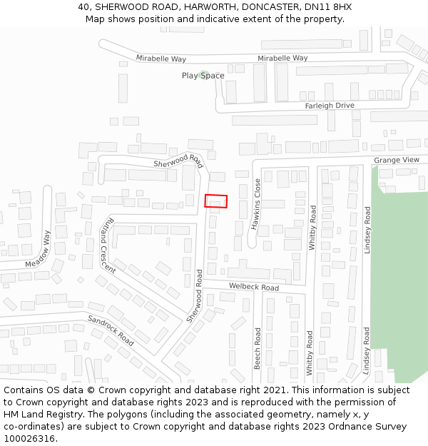 40, SHERWOOD ROAD, HARWORTH, DONCASTER, DN11 8HX: Location map and indicative extent of plot