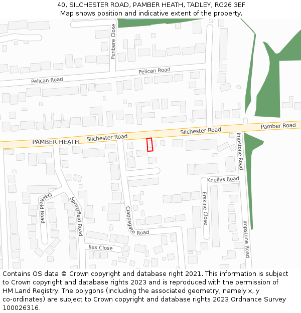 40, SILCHESTER ROAD, PAMBER HEATH, TADLEY, RG26 3EF: Location map and indicative extent of plot