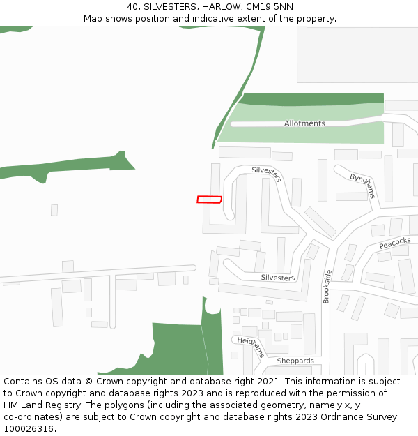 40, SILVESTERS, HARLOW, CM19 5NN: Location map and indicative extent of plot