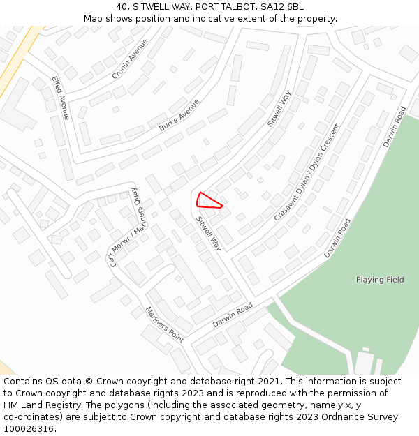 40, SITWELL WAY, PORT TALBOT, SA12 6BL: Location map and indicative extent of plot