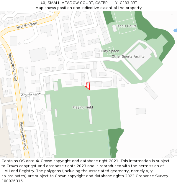 40, SMALL MEADOW COURT, CAERPHILLY, CF83 3RT: Location map and indicative extent of plot