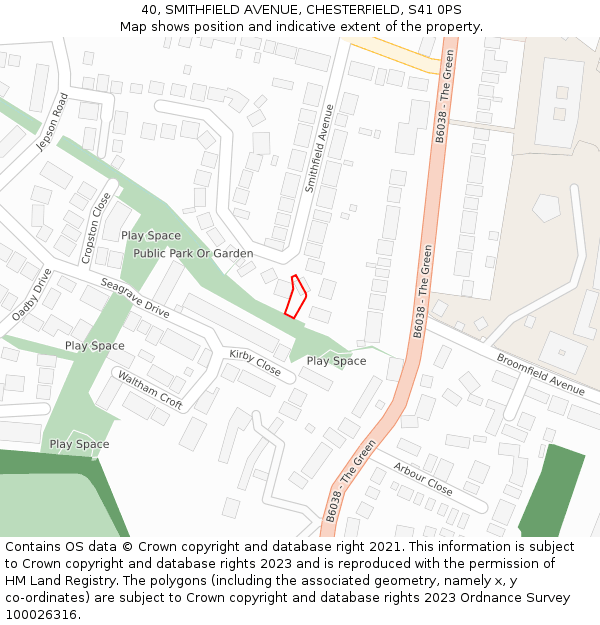 40, SMITHFIELD AVENUE, CHESTERFIELD, S41 0PS: Location map and indicative extent of plot