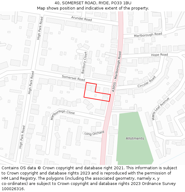 40, SOMERSET ROAD, RYDE, PO33 1BU: Location map and indicative extent of plot