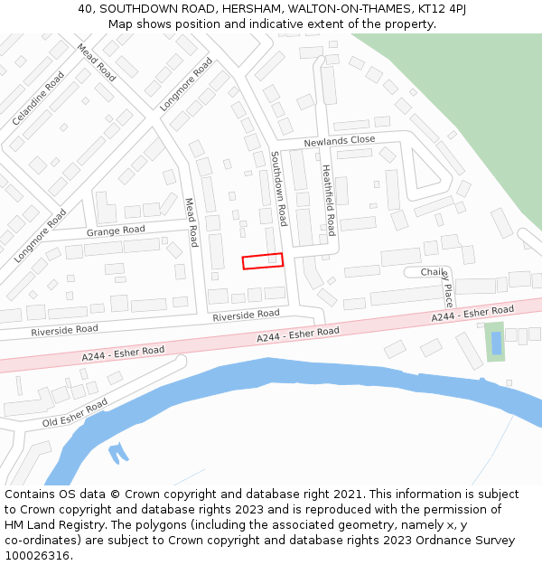 40, SOUTHDOWN ROAD, HERSHAM, WALTON-ON-THAMES, KT12 4PJ: Location map and indicative extent of plot