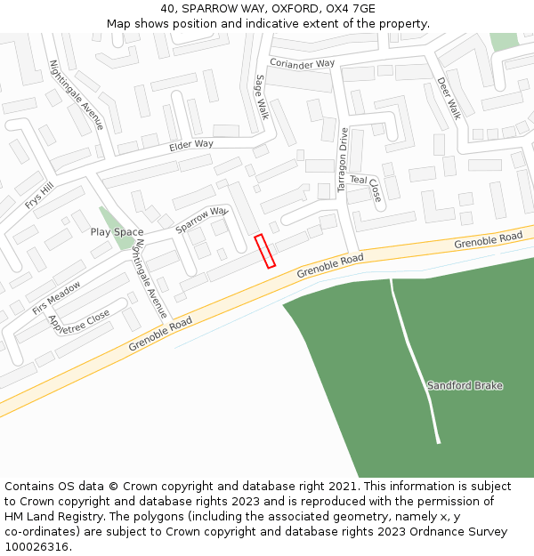 40, SPARROW WAY, OXFORD, OX4 7GE: Location map and indicative extent of plot