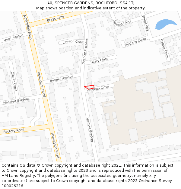 40, SPENCER GARDENS, ROCHFORD, SS4 1TJ: Location map and indicative extent of plot