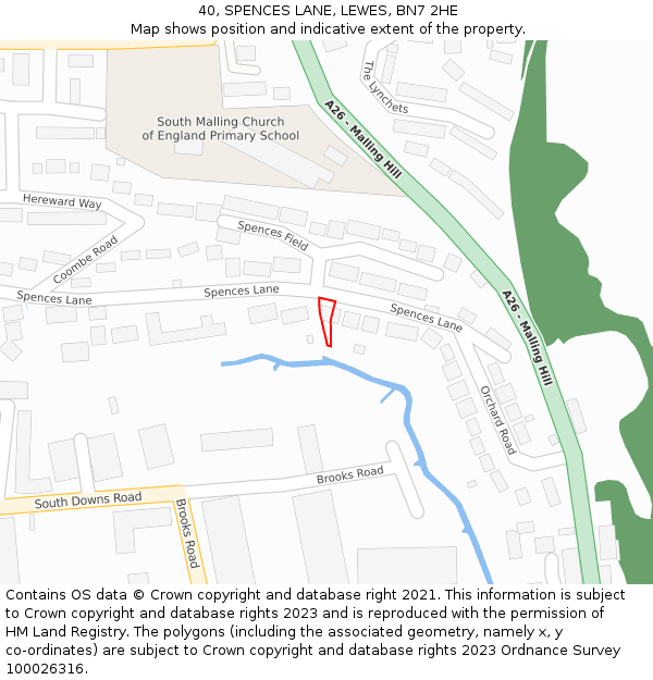 40, SPENCES LANE, LEWES, BN7 2HE: Location map and indicative extent of plot