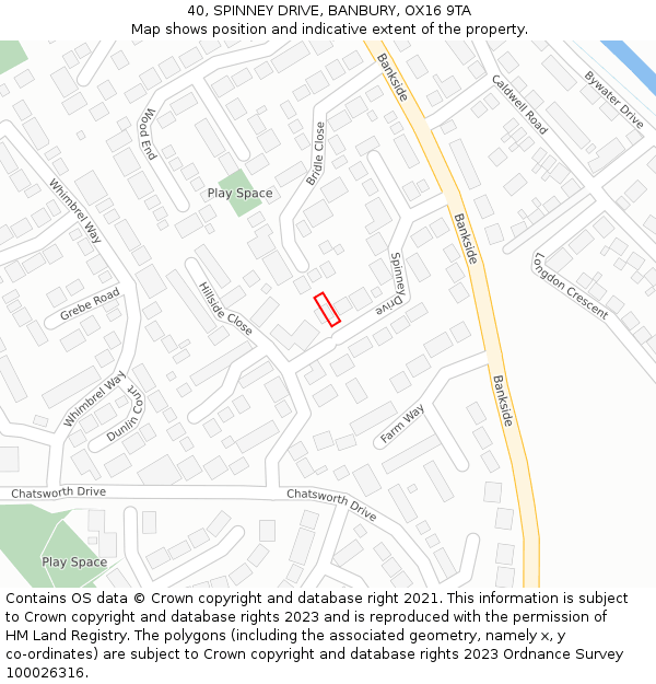 40, SPINNEY DRIVE, BANBURY, OX16 9TA: Location map and indicative extent of plot