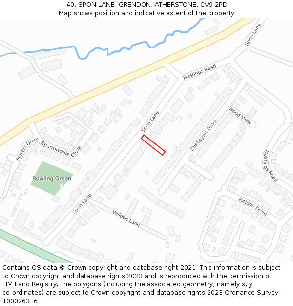 40, SPON LANE, GRENDON, ATHERSTONE, CV9 2PD: Location map and indicative extent of plot