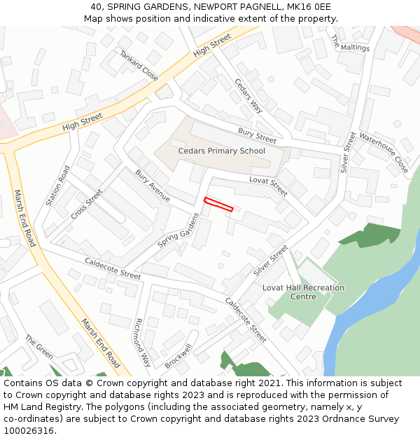 40, SPRING GARDENS, NEWPORT PAGNELL, MK16 0EE: Location map and indicative extent of plot