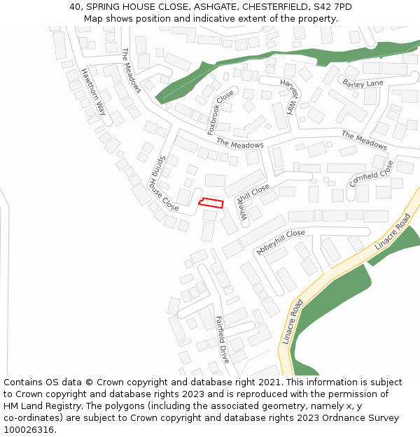 40, SPRING HOUSE CLOSE, ASHGATE, CHESTERFIELD, S42 7PD: Location map and indicative extent of plot