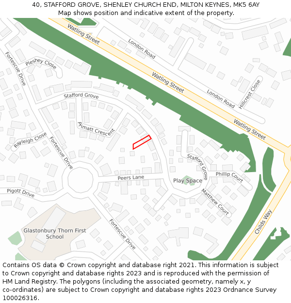 40, STAFFORD GROVE, SHENLEY CHURCH END, MILTON KEYNES, MK5 6AY: Location map and indicative extent of plot