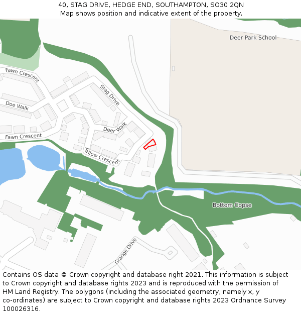 40, STAG DRIVE, HEDGE END, SOUTHAMPTON, SO30 2QN: Location map and indicative extent of plot