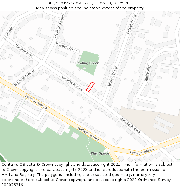 40, STAINSBY AVENUE, HEANOR, DE75 7EL: Location map and indicative extent of plot