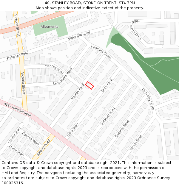 40, STANLEY ROAD, STOKE-ON-TRENT, ST4 7PN: Location map and indicative extent of plot