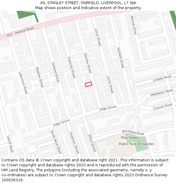 40, STANLEY STREET, FAIRFIELD, LIVERPOOL, L7 0JW: Location map and indicative extent of plot