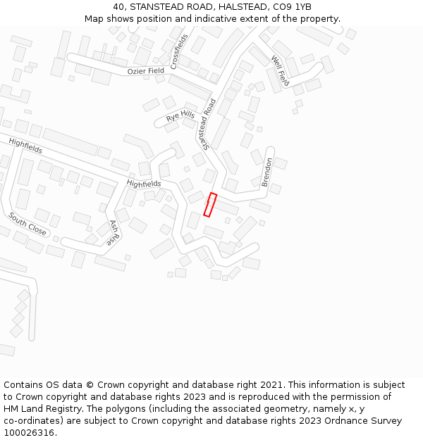 40, STANSTEAD ROAD, HALSTEAD, CO9 1YB: Location map and indicative extent of plot