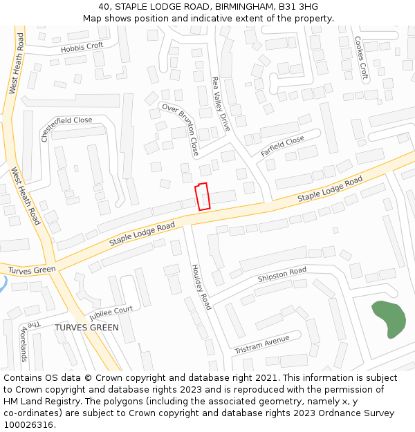 40, STAPLE LODGE ROAD, BIRMINGHAM, B31 3HG: Location map and indicative extent of plot