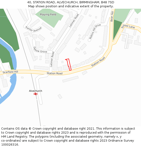 40, STATION ROAD, ALVECHURCH, BIRMINGHAM, B48 7SD: Location map and indicative extent of plot