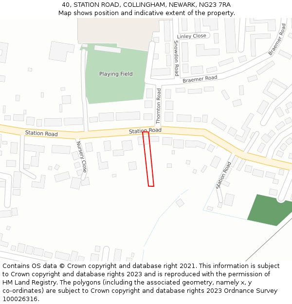 40, STATION ROAD, COLLINGHAM, NEWARK, NG23 7RA: Location map and indicative extent of plot