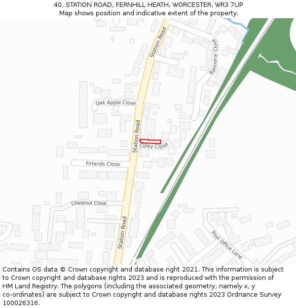 40, STATION ROAD, FERNHILL HEATH, WORCESTER, WR3 7UP: Location map and indicative extent of plot