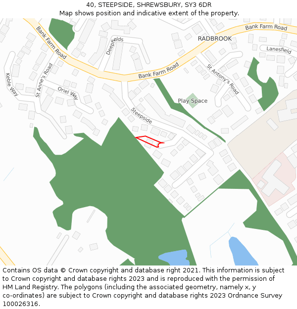 40, STEEPSIDE, SHREWSBURY, SY3 6DR: Location map and indicative extent of plot