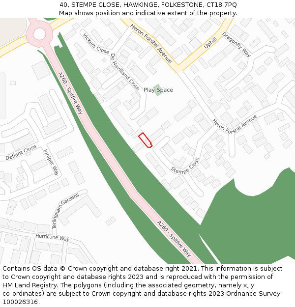 40, STEMPE CLOSE, HAWKINGE, FOLKESTONE, CT18 7PQ: Location map and indicative extent of plot