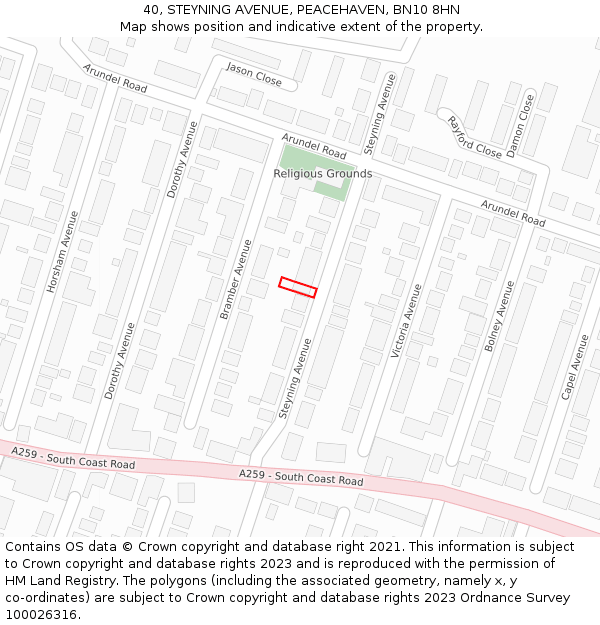 40, STEYNING AVENUE, PEACEHAVEN, BN10 8HN: Location map and indicative extent of plot