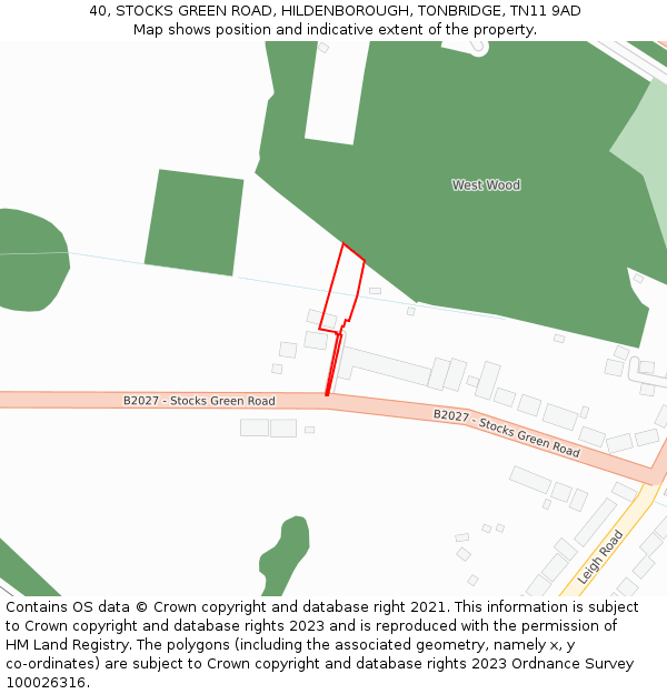 40, STOCKS GREEN ROAD, HILDENBOROUGH, TONBRIDGE, TN11 9AD: Location map and indicative extent of plot