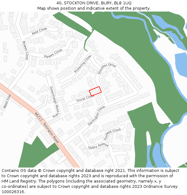 40, STOCKTON DRIVE, BURY, BL8 1UQ: Location map and indicative extent of plot