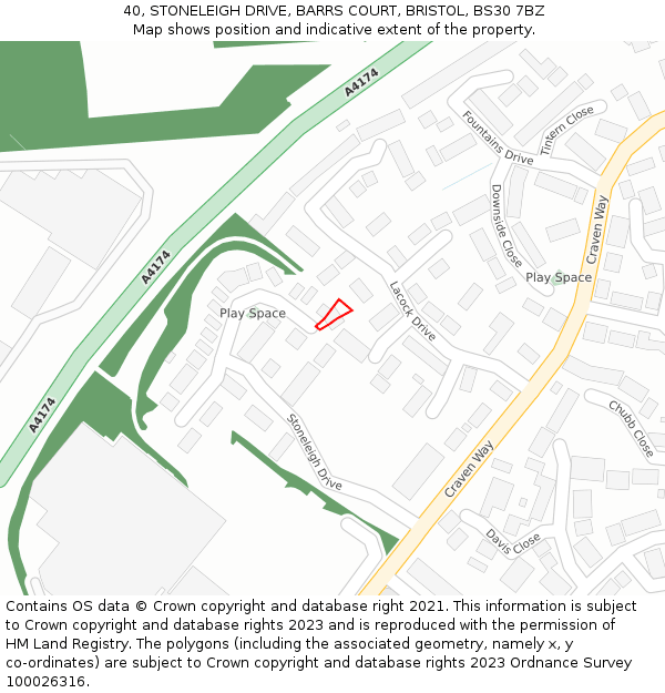 40, STONELEIGH DRIVE, BARRS COURT, BRISTOL, BS30 7BZ: Location map and indicative extent of plot