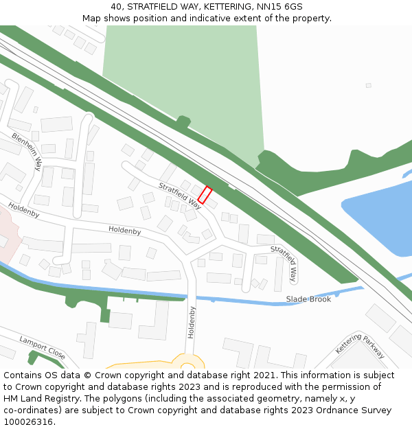 40, STRATFIELD WAY, KETTERING, NN15 6GS: Location map and indicative extent of plot