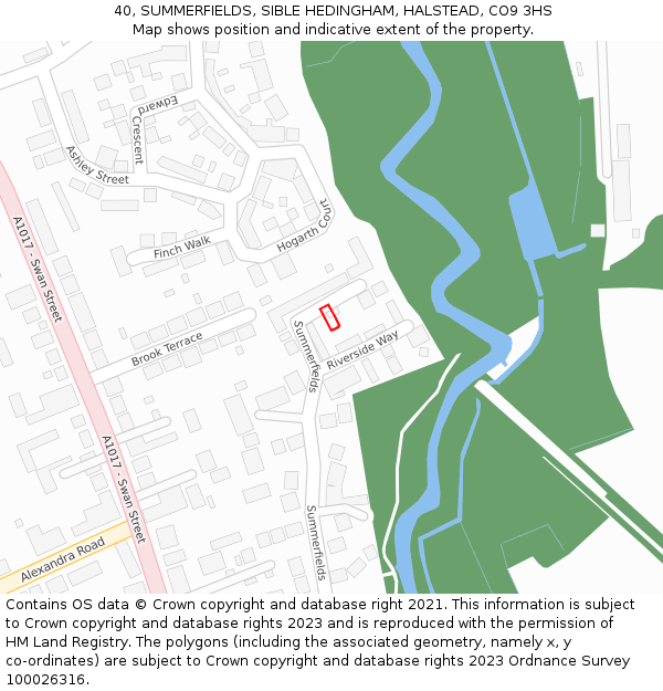 40, SUMMERFIELDS, SIBLE HEDINGHAM, HALSTEAD, CO9 3HS: Location map and indicative extent of plot