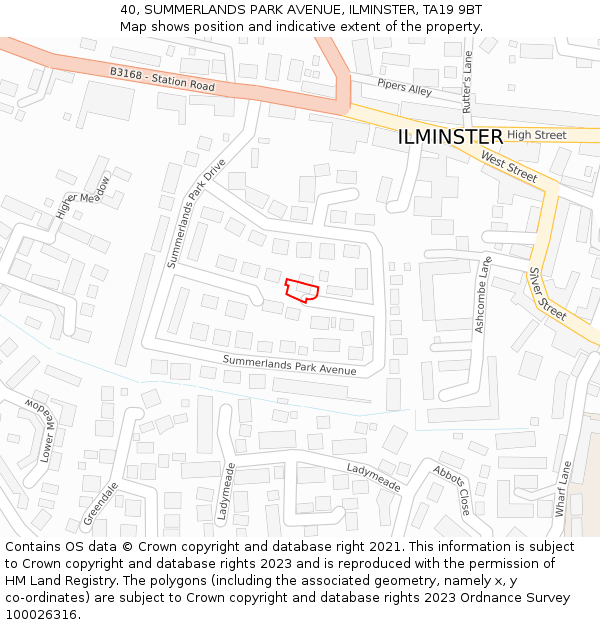 40, SUMMERLANDS PARK AVENUE, ILMINSTER, TA19 9BT: Location map and indicative extent of plot