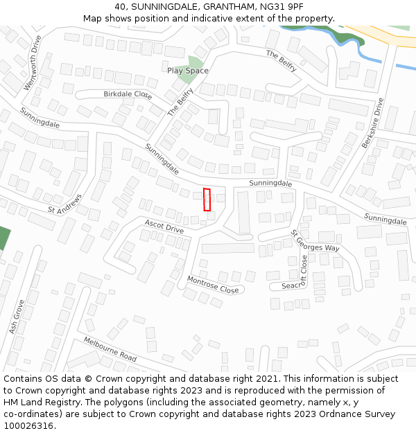 40, SUNNINGDALE, GRANTHAM, NG31 9PF: Location map and indicative extent of plot