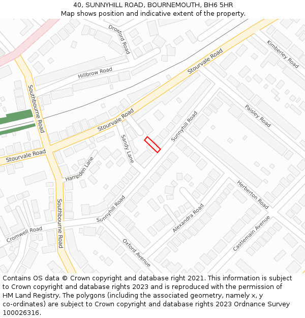 40, SUNNYHILL ROAD, BOURNEMOUTH, BH6 5HR: Location map and indicative extent of plot