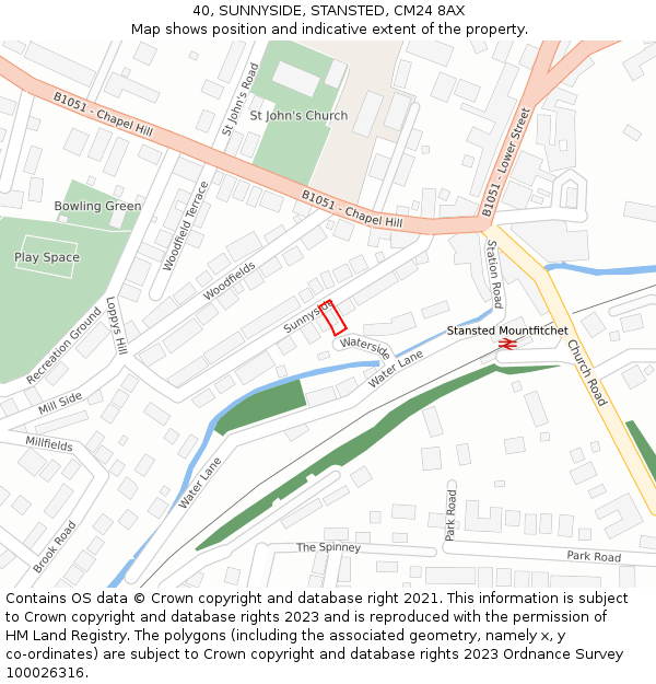 40, SUNNYSIDE, STANSTED, CM24 8AX: Location map and indicative extent of plot