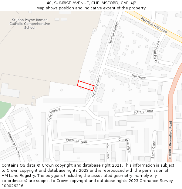 40, SUNRISE AVENUE, CHELMSFORD, CM1 4JP: Location map and indicative extent of plot