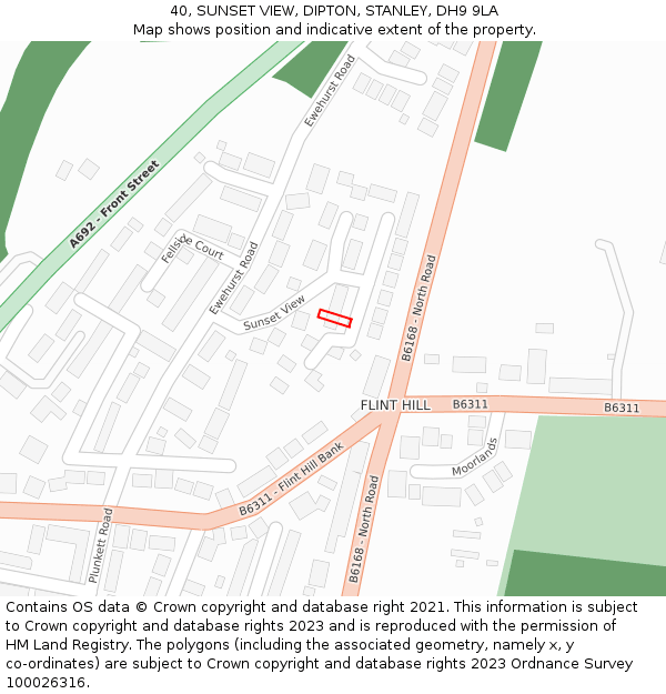 40, SUNSET VIEW, DIPTON, STANLEY, DH9 9LA: Location map and indicative extent of plot