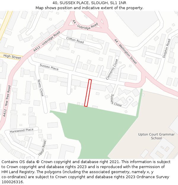 40, SUSSEX PLACE, SLOUGH, SL1 1NR: Location map and indicative extent of plot